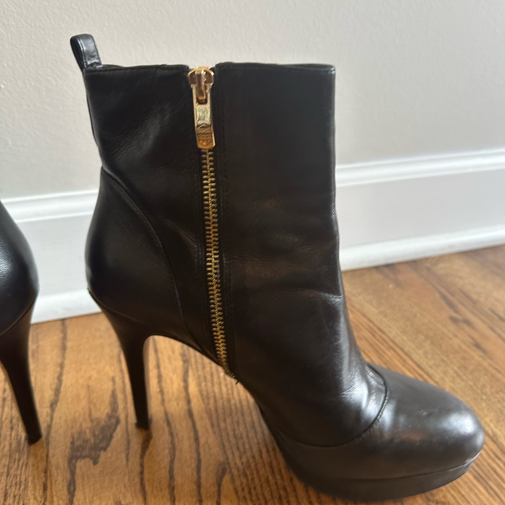Vince Camuto Black Heeled Boots with Gold Zipper